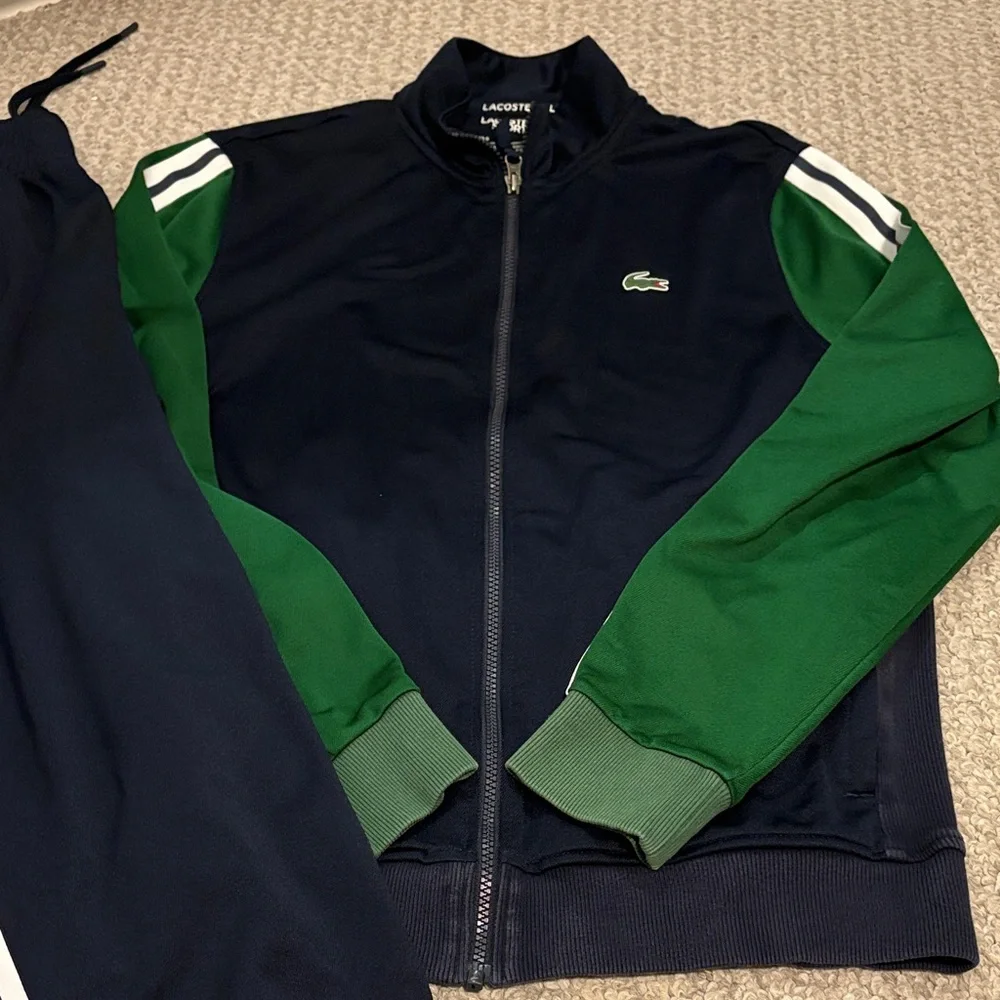 Lacoste Navy and Green Zip-Up Windbreaker Jacket - Picture 1 of 3